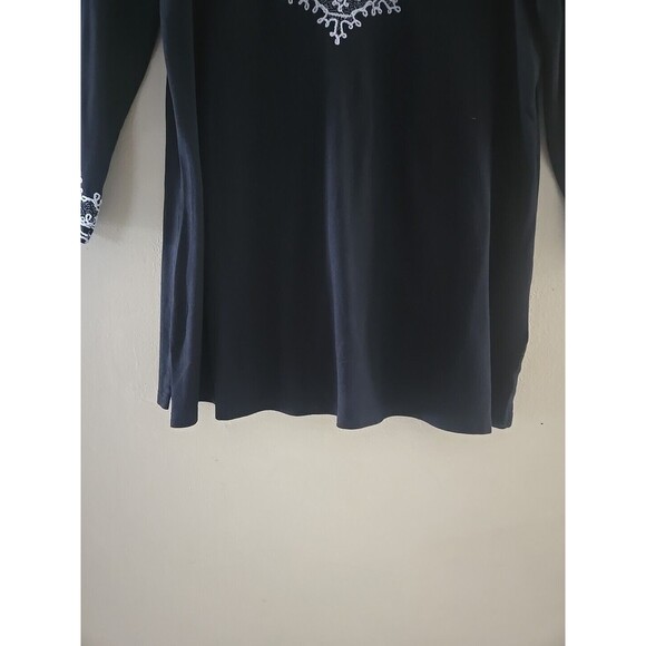 J. Jill Women's Boho Blouse Size S Blue Embroidered 3/4 Sleeve Tunic Cottagegore - Picture 5 of 9